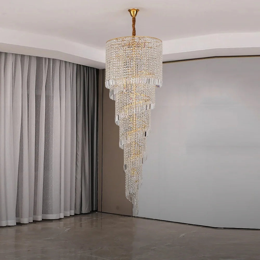Celis Large Gold Crystal Staircase Chandelier for Tall Foyers & Stairwells