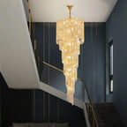 Celis Large Gold Crystal Staircase Chandelier for Tall Foyers & Stairwells
