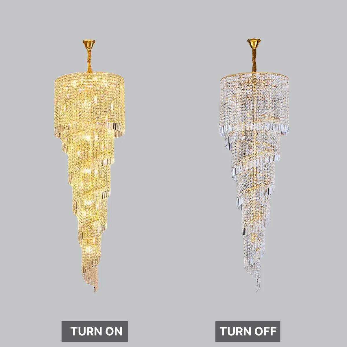 Celis Large Gold Crystal Staircase Chandelier for Tall Foyers & Stairwells
