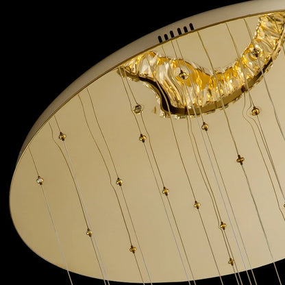 Cirra Staircase Chandelier-Modern Gold/Chrome Led Crystal Lighting Fixture For Stair Detail