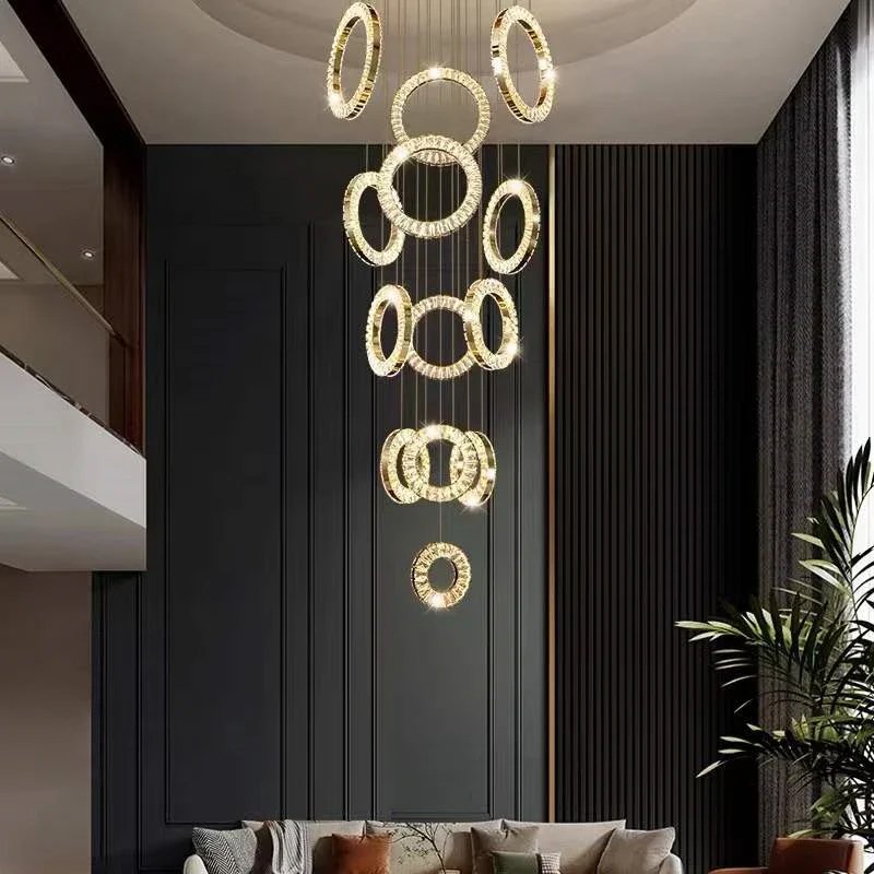 Cirra Staircase Chandelier-Modern Gold/Chrome Led Crystal Lighting Fixture For Stair