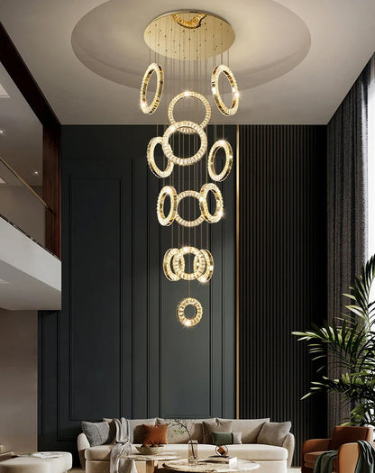 Cirra Staircase Chandelier-Modern Gold/Chrome Led Crystal Lighting Fixture For Stair