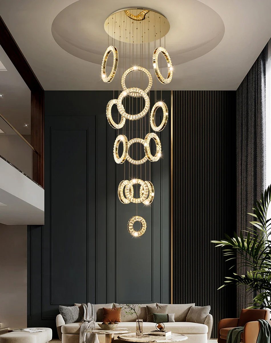 Cirra Staircase Chandelier-Modern Gold/Chrome Led Crystal Lighting Fixture For Stair