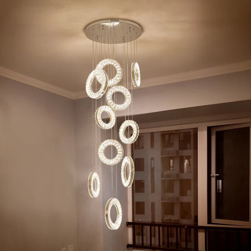 Cirra Staircase Chandelier-Modern Gold/Chrome Led Crystal Lighting Fixture For Stair