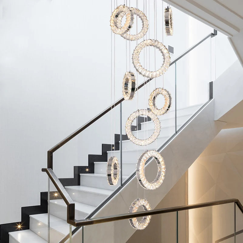 Cirra Staircase Chandelier-Modern Gold/Chrome Led Crystal Lighting Fixture For Stair