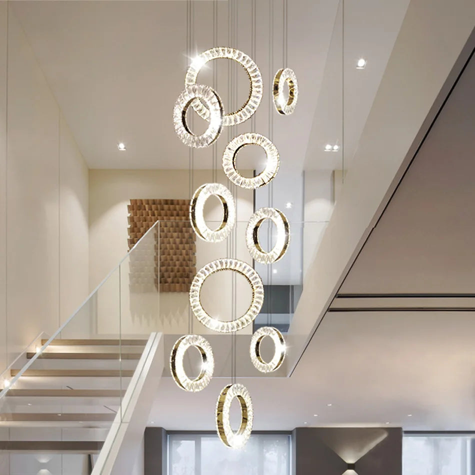 Cirra Staircase Chandelier-Modern Gold/Chrome Led Crystal Lighting Fixture For Stair