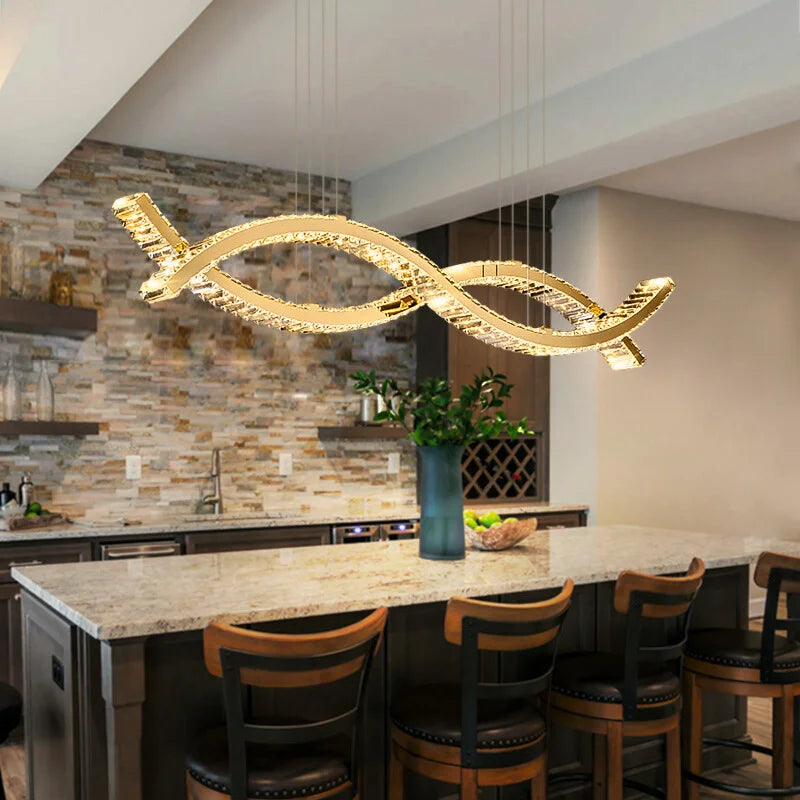 Curve Pendant Light-Luxury Dining Room Creative Crystal Hanging Lighting Fixture