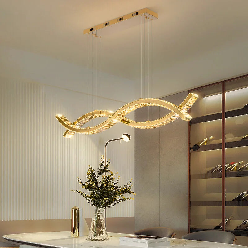 Curve Pendant Light-Luxury Dining Room Creative Crystal Hanging Lighting Fixture