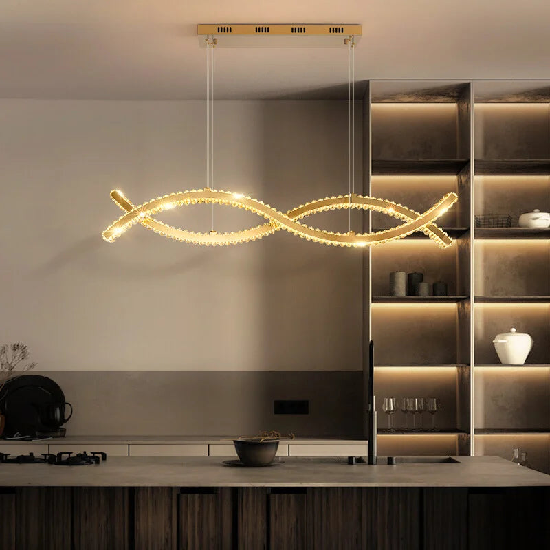 Curve Pendant Light-Luxury Dining Room Creative Crystal Hanging Lighting Fixture