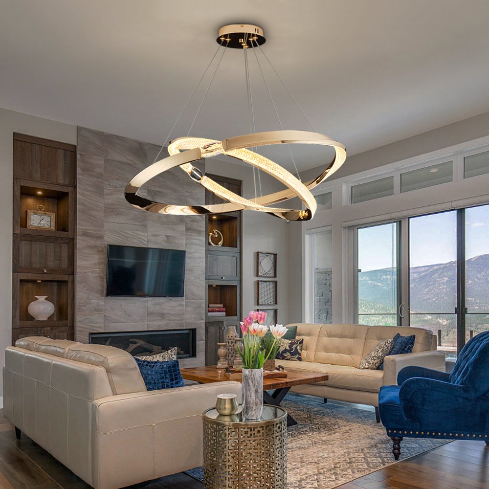 Dawn Rings Chandelier-Modern Led Black/Gold Rings Hanging Lamp For Living Room