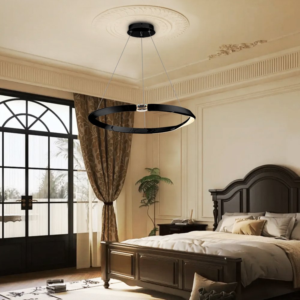 Dawn Rings Chandelier-Modern Led Black/Gold Rings Hanging Lamp For Living Room