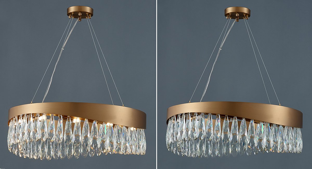 Dewis Chandelier-Living Room Brushed Gold Round Crystal Chandelier With Dimmbale-Real Shot