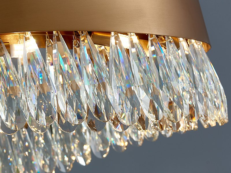 Dewis Chandelier-Living Room Brushed Gold Round Crystal Chandelier With Dimmbale-Detail
