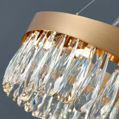 Dewis Chandelier-Living Room Brushed Gold Round Crystal Chandelier With Dimmbale-Detail