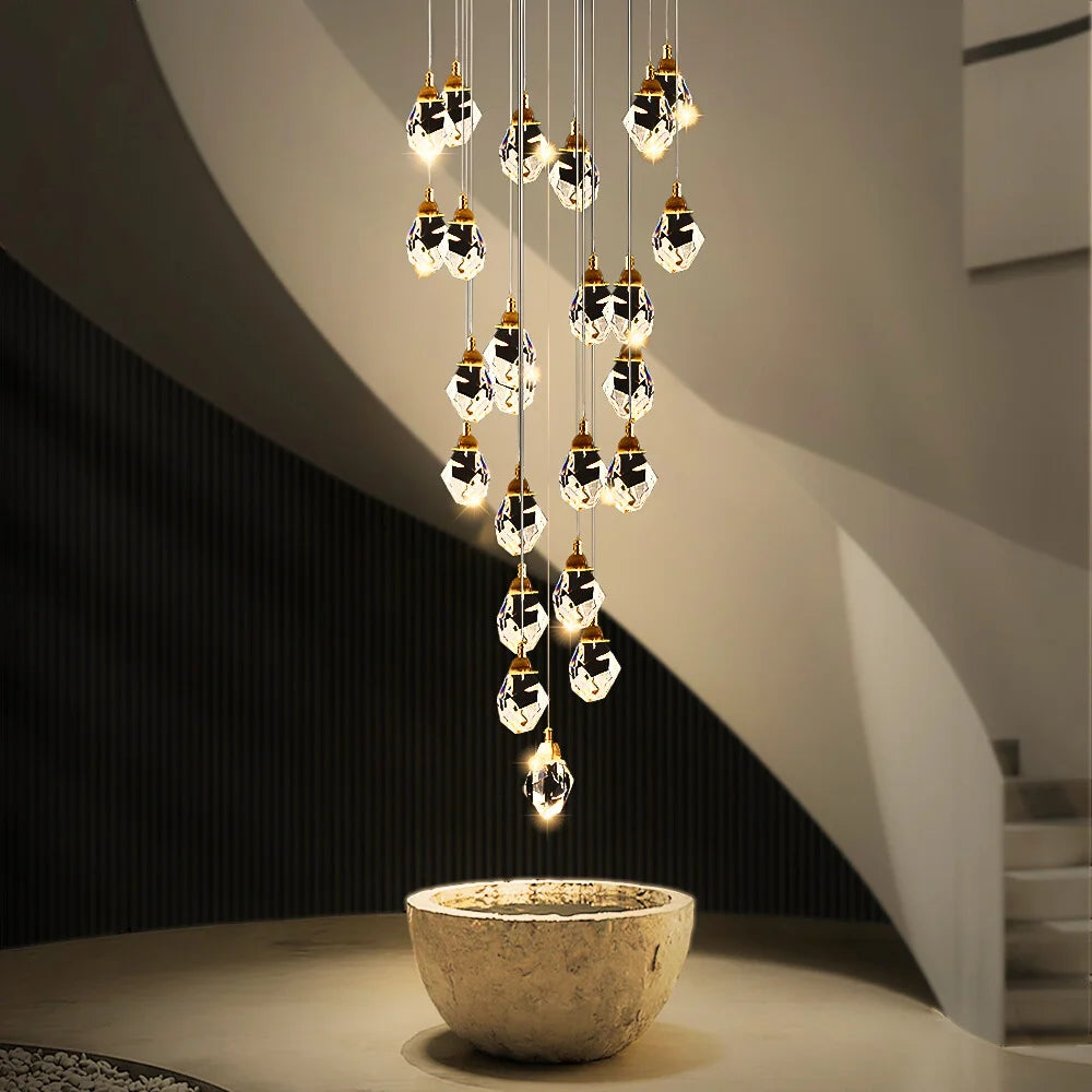 Diamond Chandelier-Large Dimmable LED Crystal Chandelier For Staircase