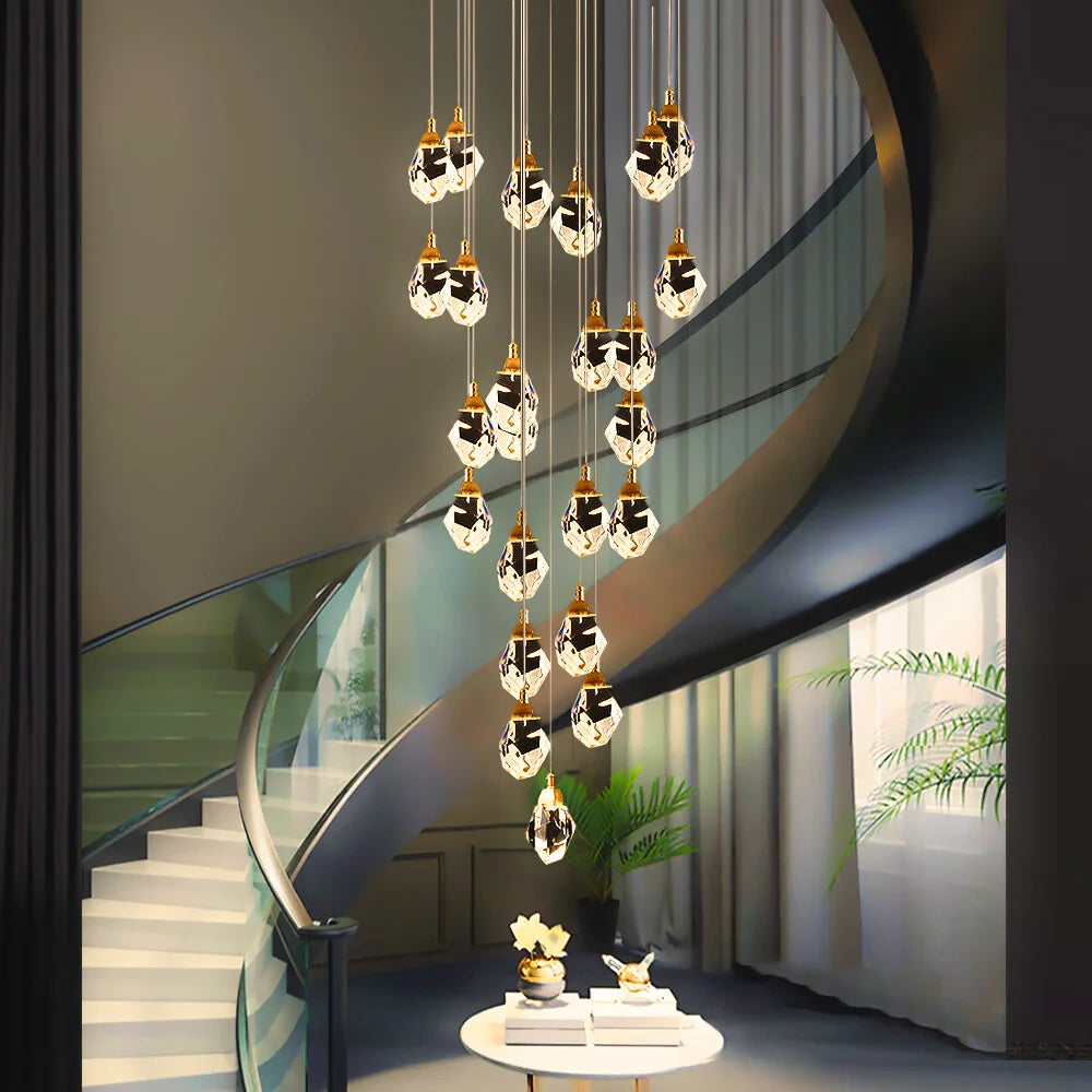 Diamond Chandelier-Large Dimmable LED Crystal Chandelier For Staircase