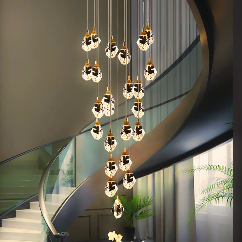 led diamond staircase chandelier