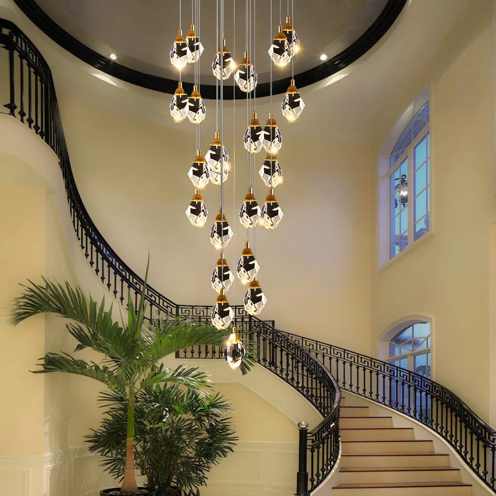 Diamond Chandelier-Large Dimmable LED Crystal Chandelier For Staircase
