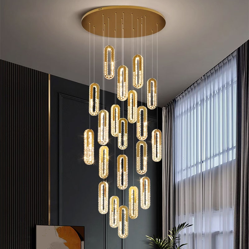 Duplex Chandelier-Large Led Gold Luxury Crystal Staircase Chandelier