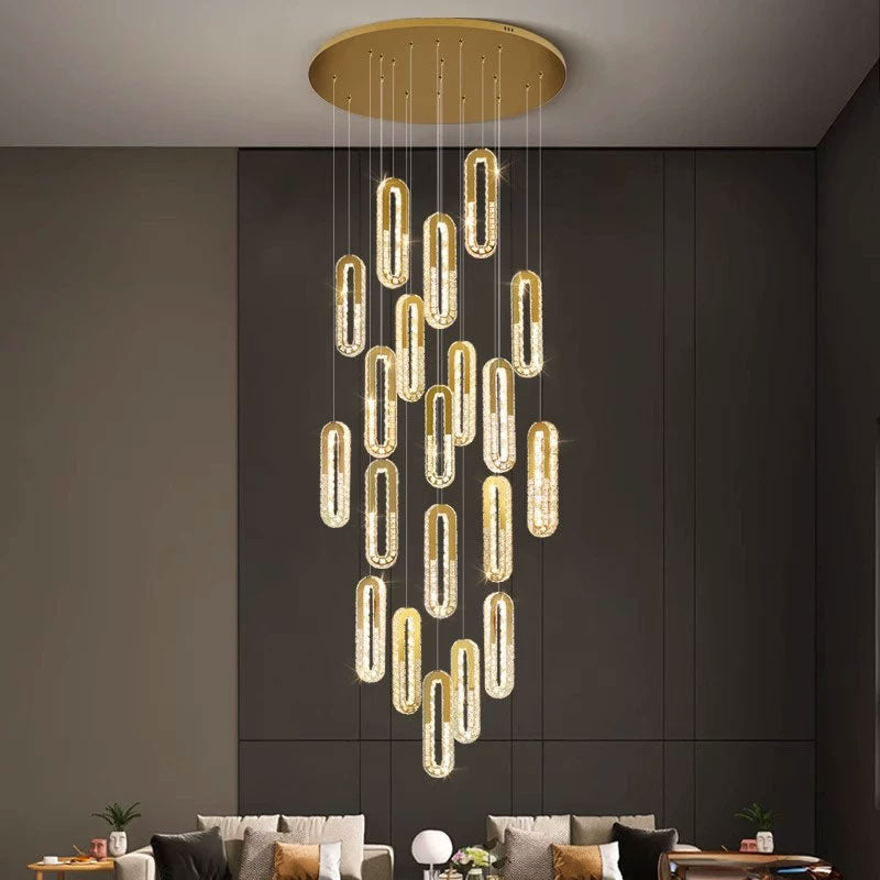 Duplex Chandelier-Large Led Gold Luxury Crystal Staircase Chandelier