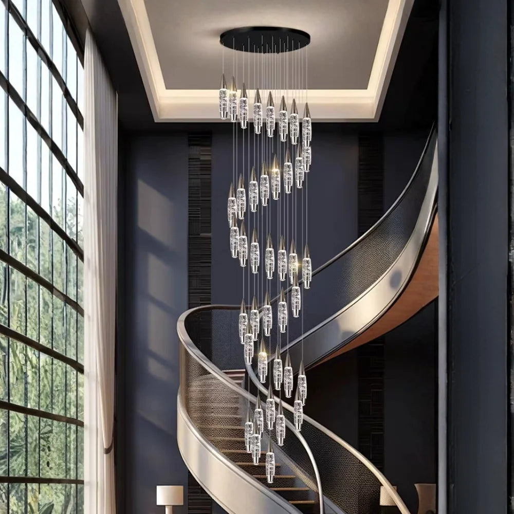 large hallway black chandelier