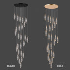 black and gold staircase chandelier
