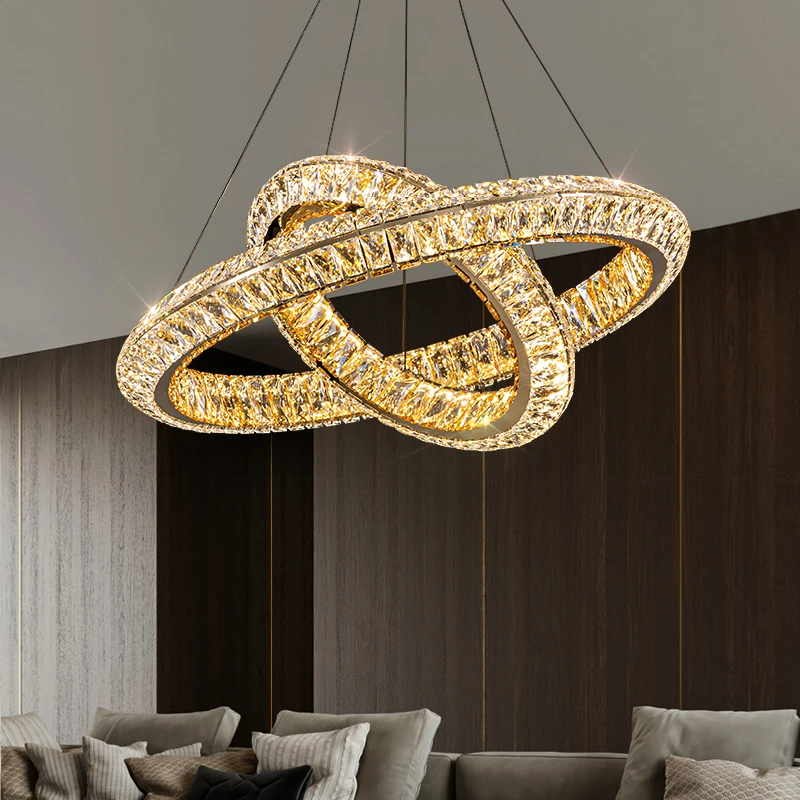 Elva Chandelier-Gold Ring LED Crystal Light Fixture For Living Room