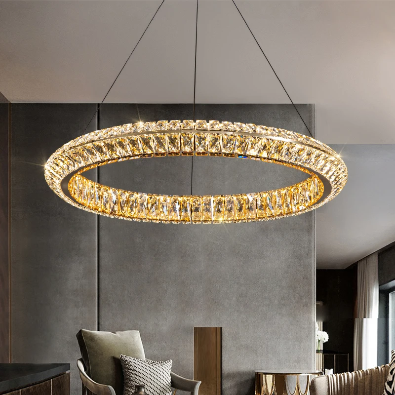 Elva Chandelier-Gold Ring LED Crystal Light Fixture For Living Room