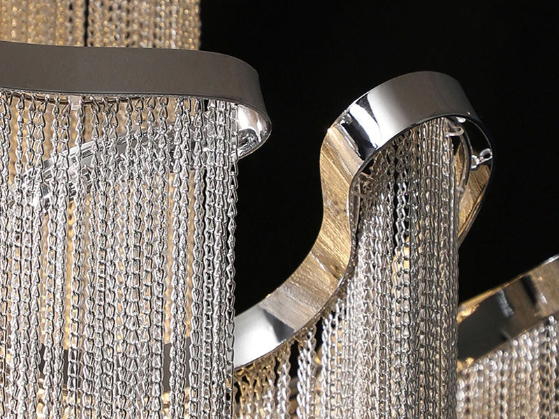 Elysian Chandelier_Modern Luxury Living Room Tassel Lighting Fixture-Aluminum Chain Detail