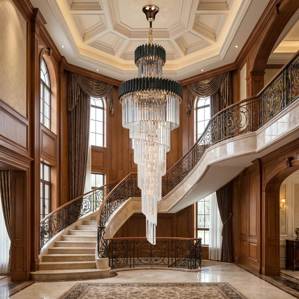 chandelier staircase modern
