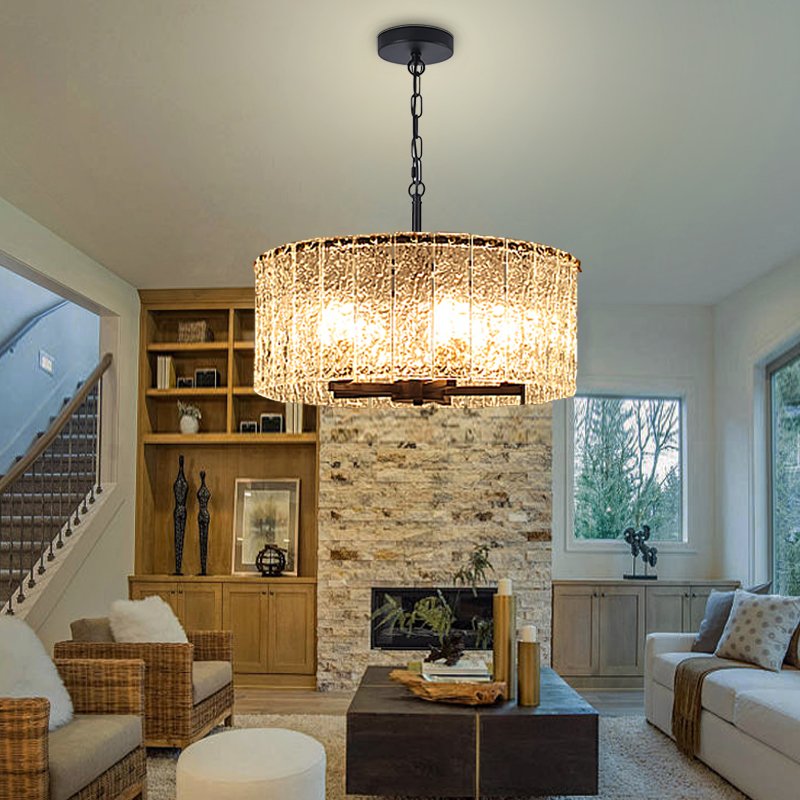 Glim Chandelier-Black Modern Glass Chandelier Lighting For Living Room
