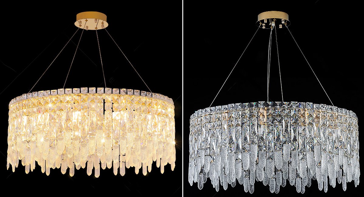 Glitz Chandelier-Modern Gold Crystal Hanging Lamp-Real Shot