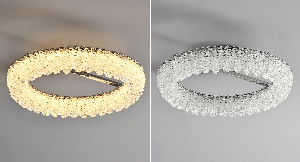 Halo Ceiling Light-Dimmable Modern Luxury Chrome LED Crystal Ceiling Light Real Shot