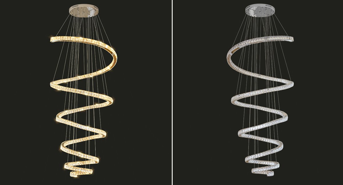 Helix Chandelier-Spiral-Shaped Large Crystal Staircase Chandelier Real Shot