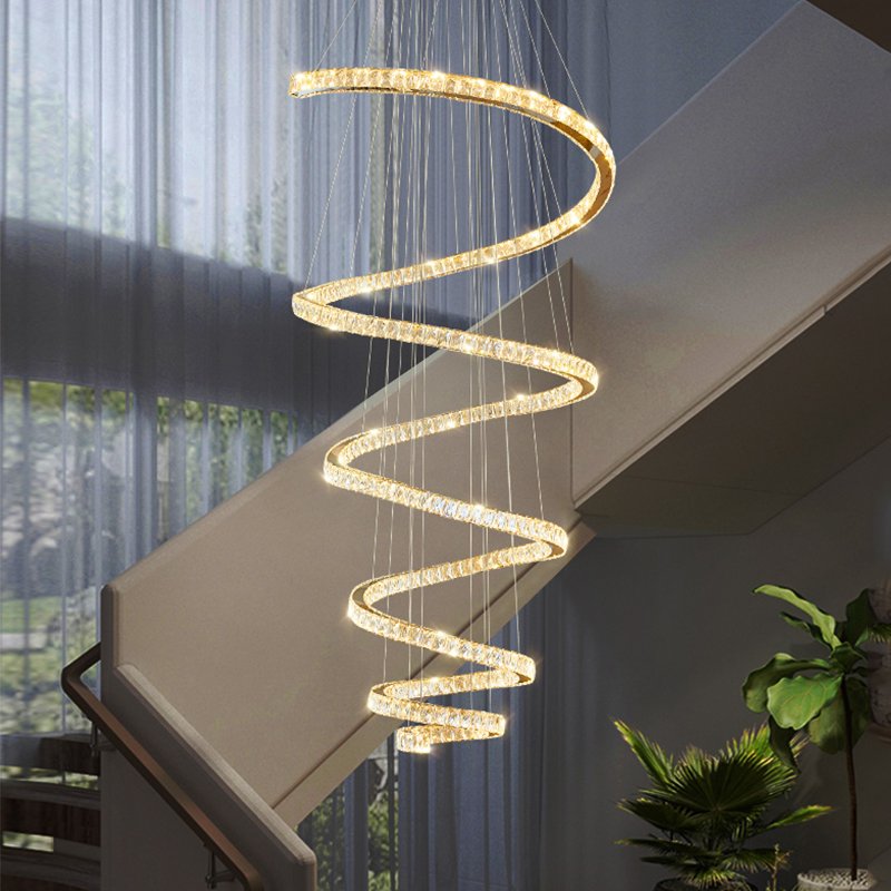Helix Chandelier-Spiral-Shaped Large Crystal Staircase Chandelier