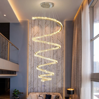 Helix Chandelier-Spiral-Shaped Large Crystal Staircase Chandelier