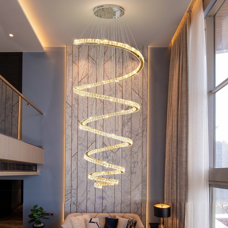 Helix Chandelier-Spiral-Shaped Large Crystal Staircase Chandelier