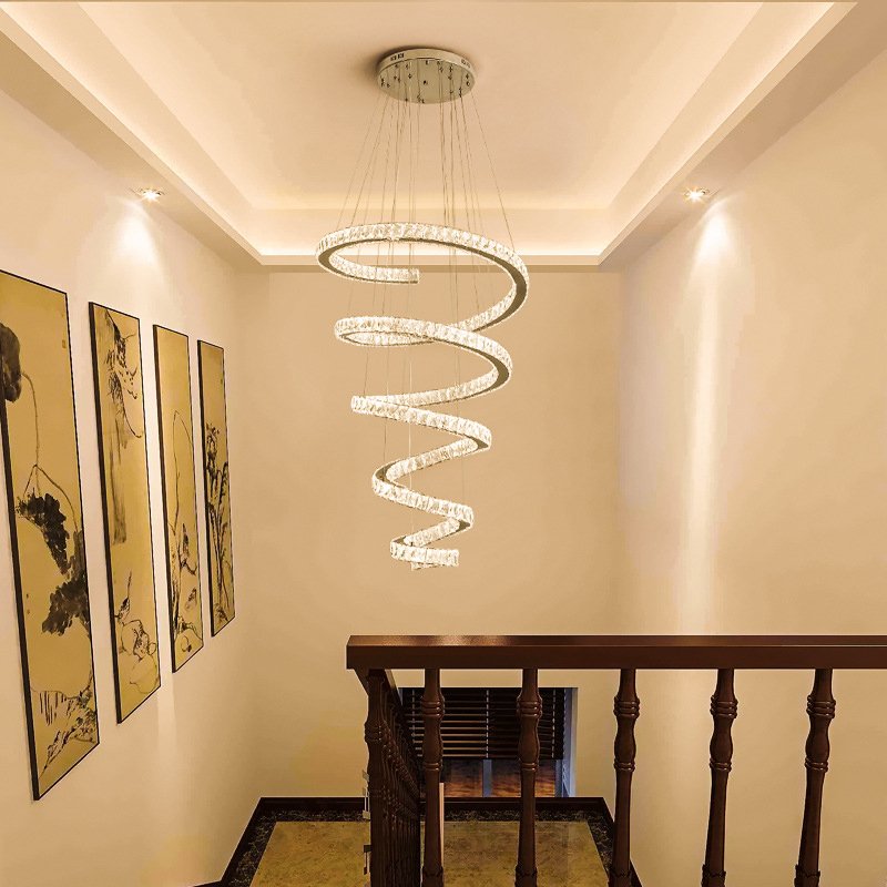 Helix Chandelier-Spiral-Shaped Large Crystal Staircase Chandelier