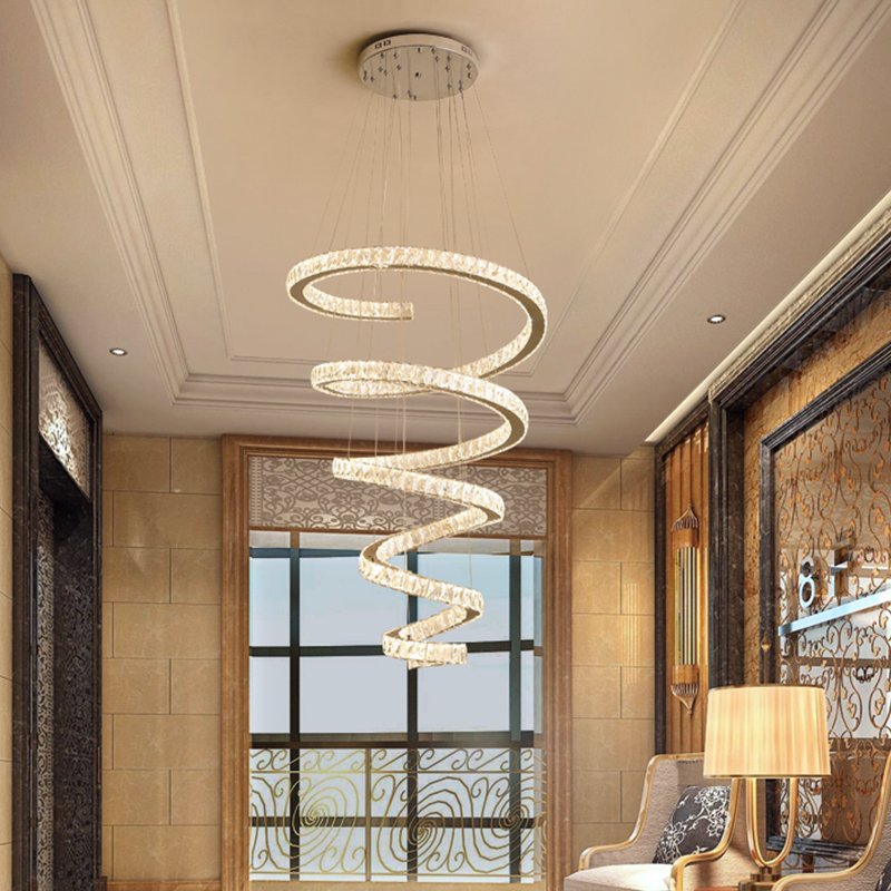 Helix Chandelier-Spiral-Shaped Large Crystal Staircase Chandelier