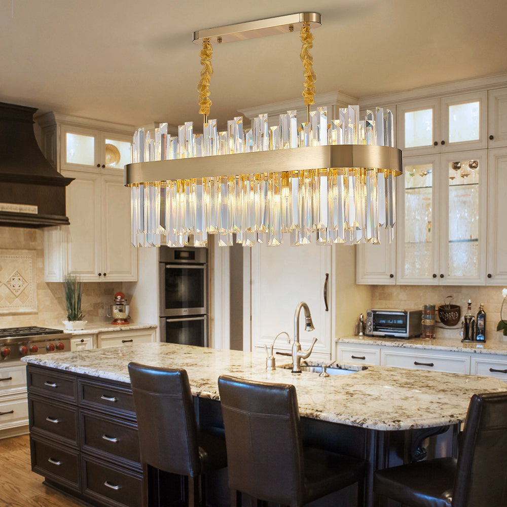 Staggered crystal rectangle chandelier Lgnis Pendant yoogee