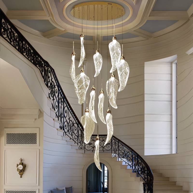 Leaf Chandelier-Creative Acrylic Leaf Staircase Light Wlth Dimmable