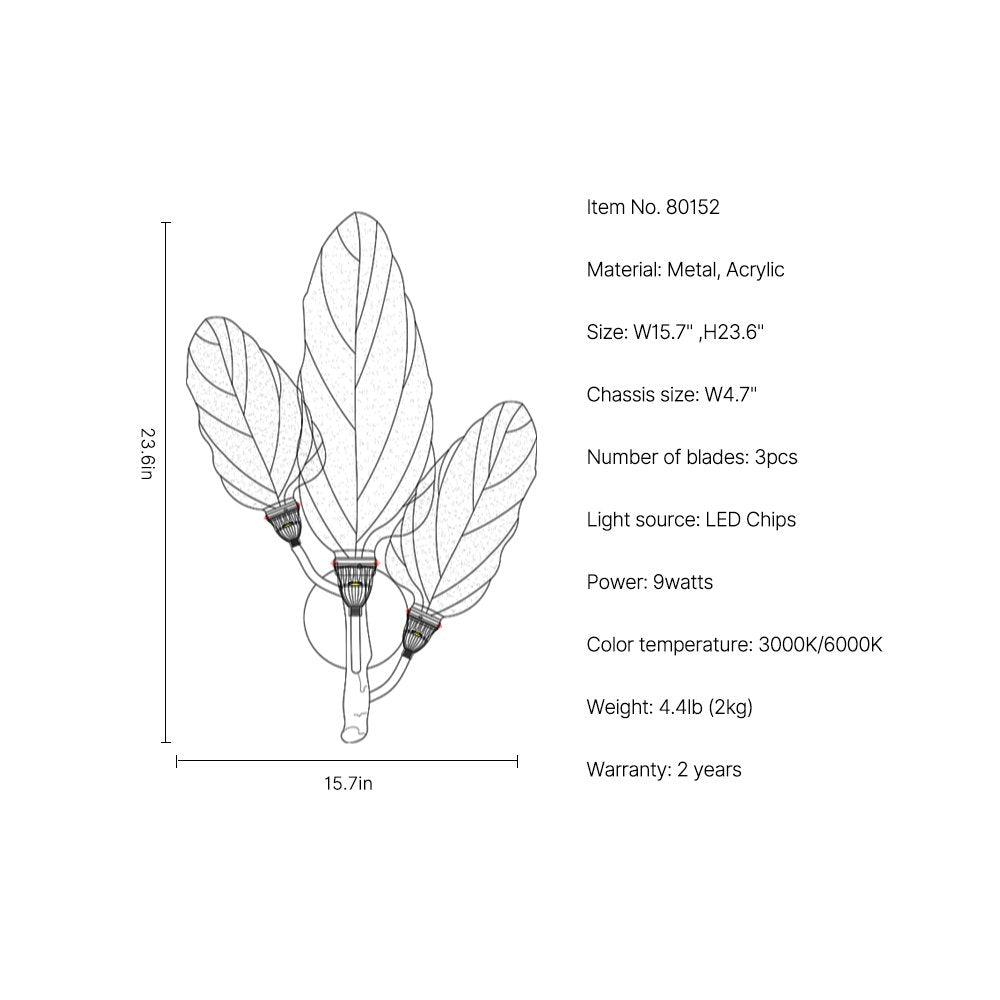 Leaf Sconce-Acrylic Leaf LED Wall Lamp With Dimmable-SKU-15.7"