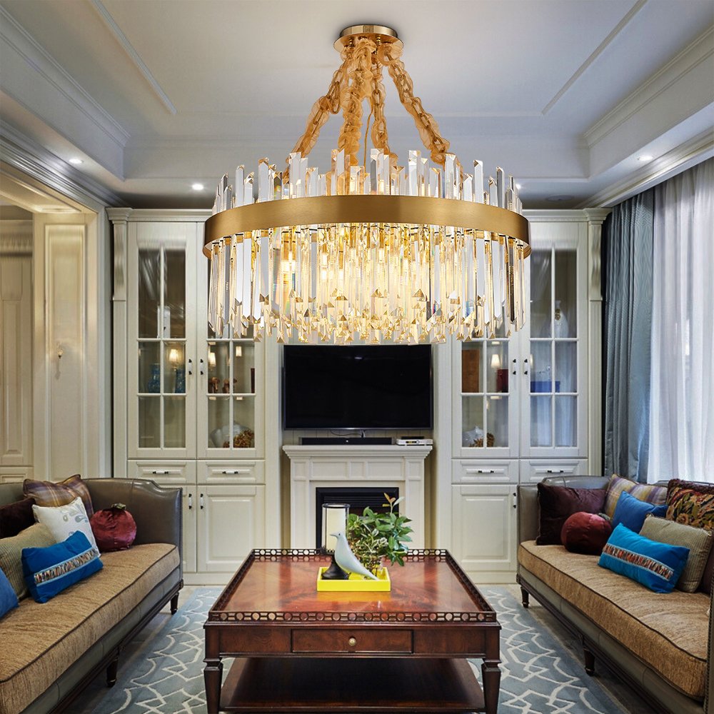 Lgnis Chandelier-Brushed Gold Luxury Round Crystal Light