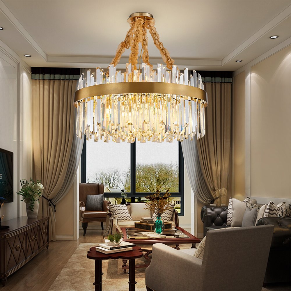 Lgnis Chandelier-Brushed Gold Luxury Round Crystal Light