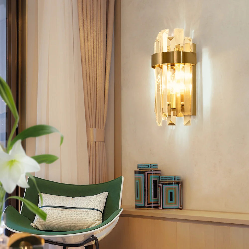 gold wall light with crystals
