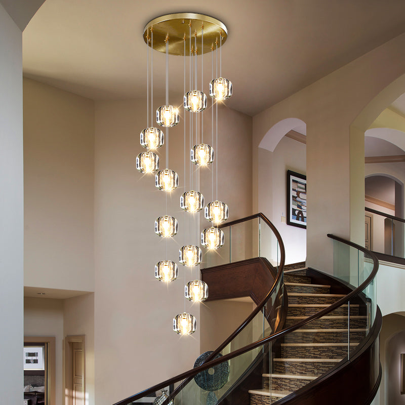 Liora Chandelier-Long Classy Crystal Globe Chandelier For High Ceiling