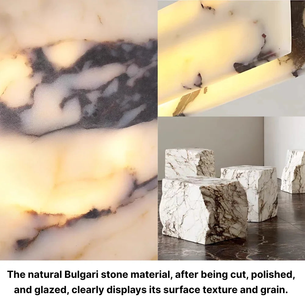 Litha LED Linear Pendant Light with Bulgari Stone for Dining Room