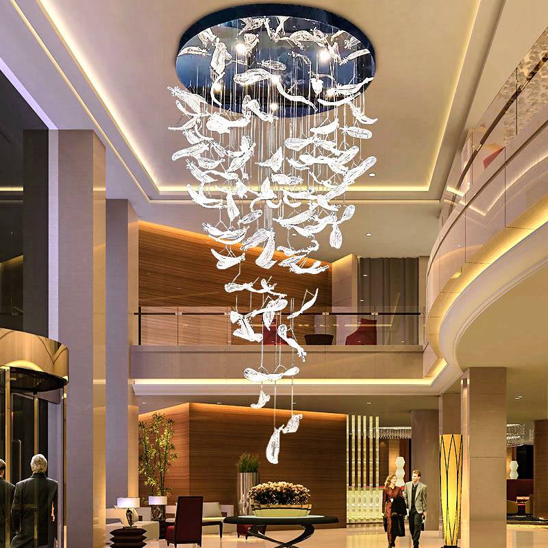 Melodic Chandelier-Custom Large Feather Design Staircase Glass Chandelier