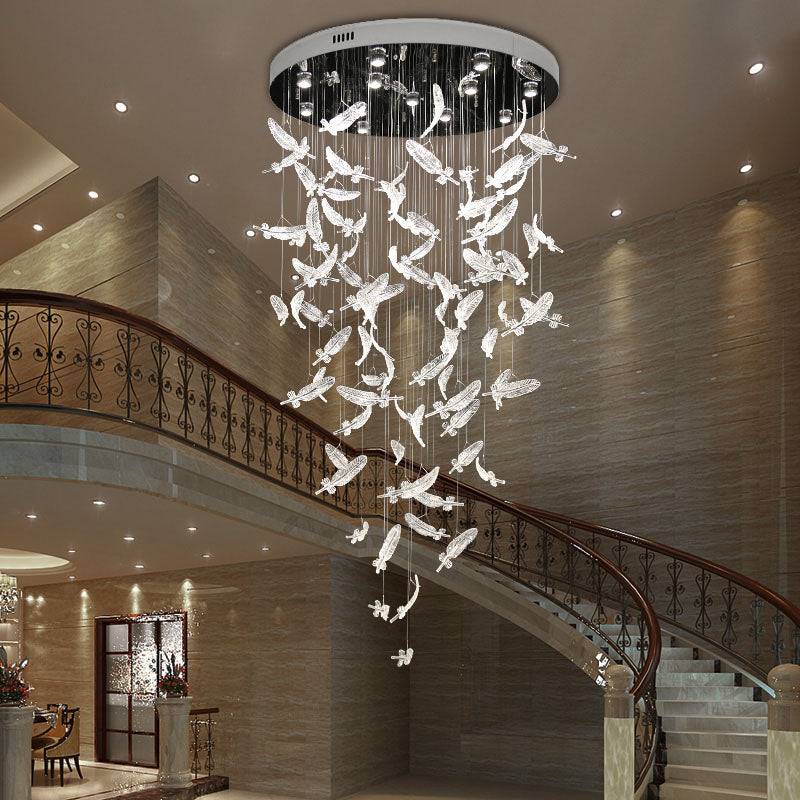 Melodic Chandelier-Custom Large Feather Design Staircase Glass Chandelier