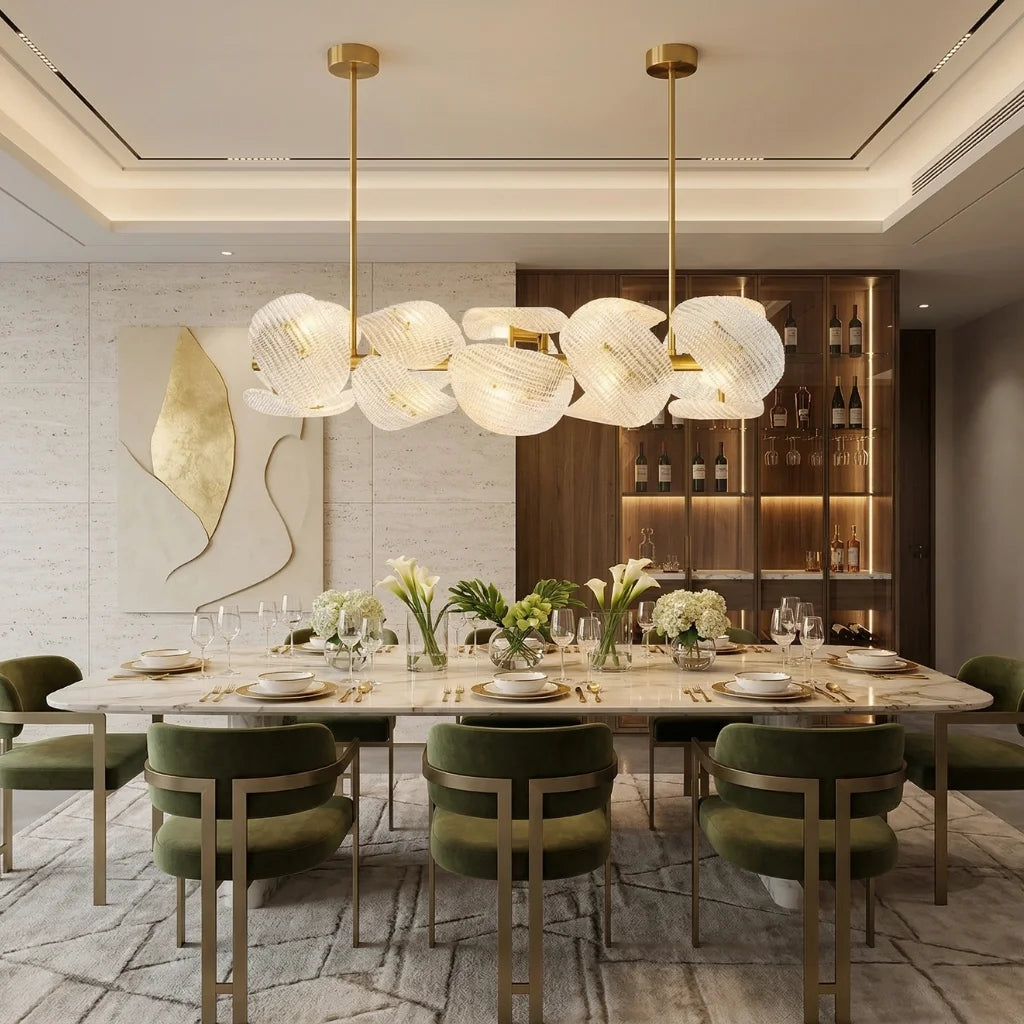 Floe Luxury Glass Gold Chandelier for Living Room & Dining Room